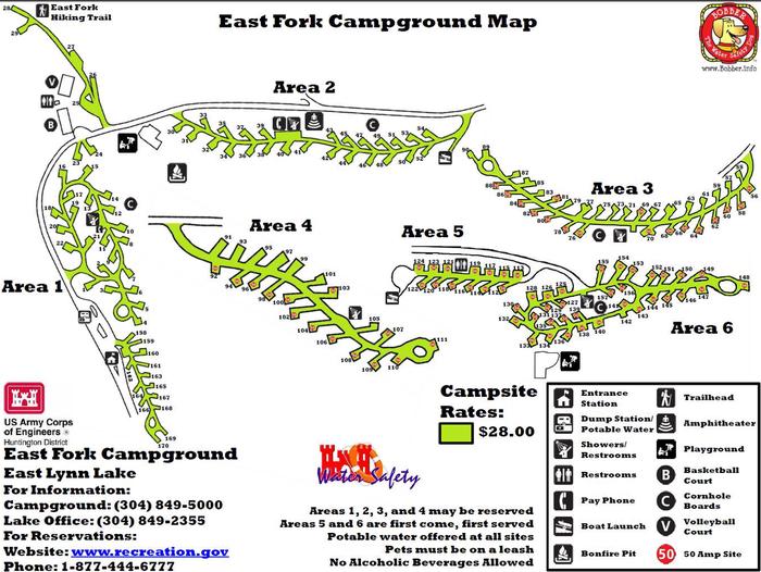 Campground MapThis map tells you what site has what and any other information and numbers you could need/use when considering a site that fits best with you while making your reservation.