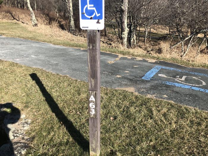 Site marker for ADA accessible site A63 If you reserve this site, your camping pass will be attached to this site marker.  When you check out, drop your pass off at the registration office.