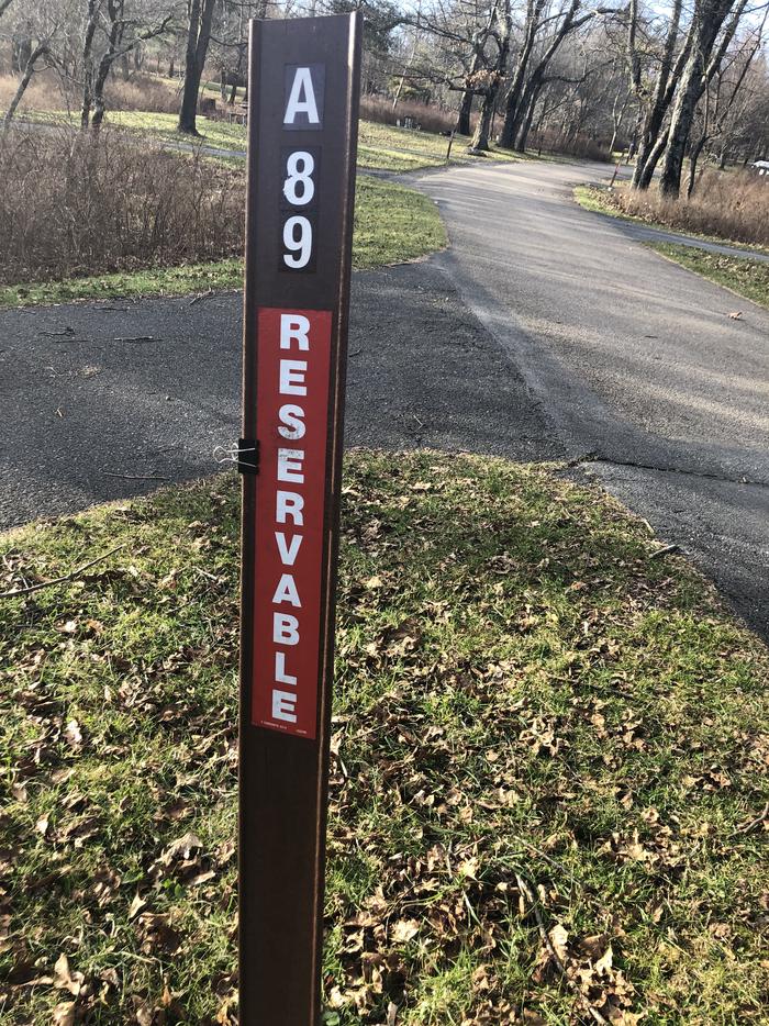 Site marker for A89; If you reserve this site, your camping pass will be attached to this site marker.  When you check out, drop your pass off at the registration office. 