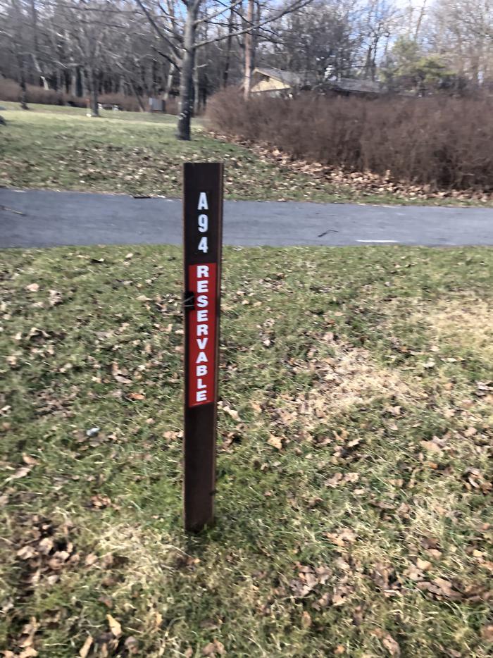 Site marker for A94; If you reserve this site, your camping pass will be attached to this site marker.  When you check out, drop your pass off at the registration office. 