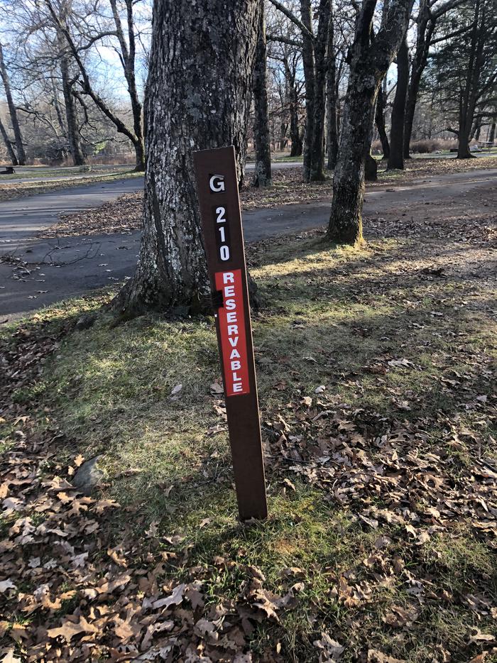 Site marker for G210; If you reserve this site, your camping pass will be attached to this maker.  When you check out drop your camping pass at the registration office.