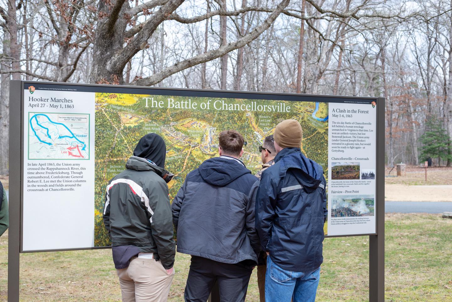Park Map at ChancellorsvilleVisitors study a battle map outside of the visitor center.