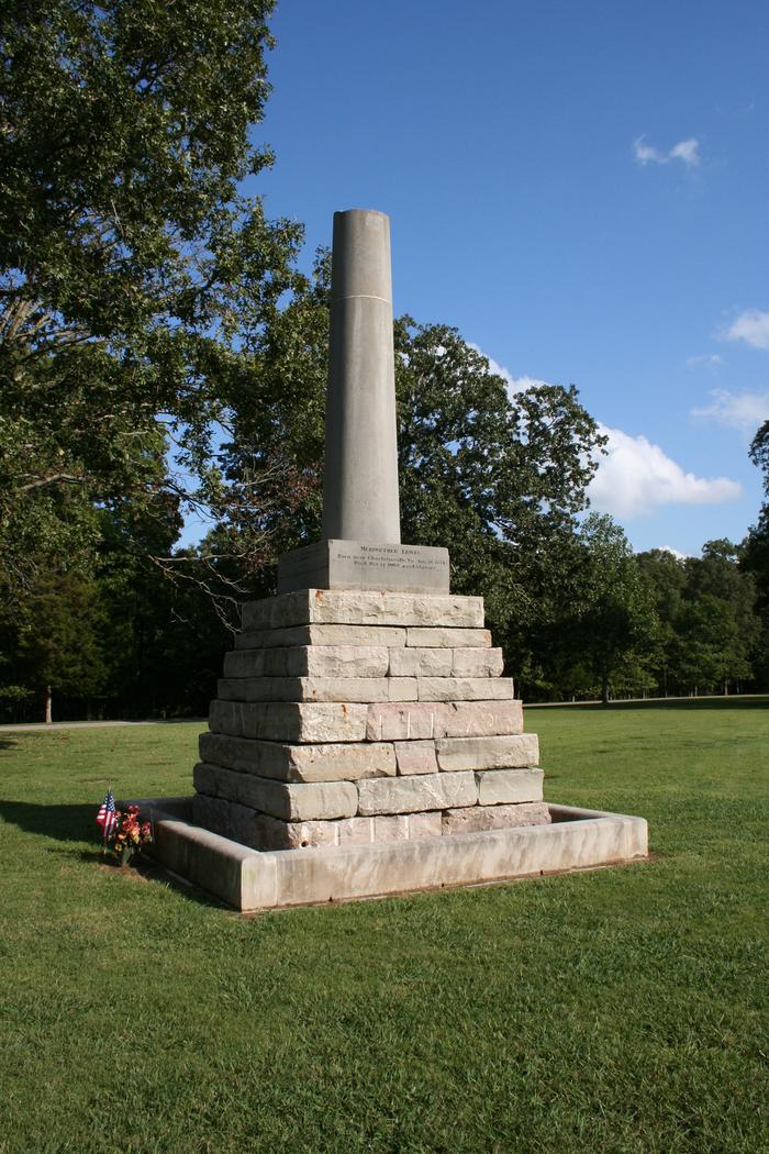 Meriwether Lewis Monument (milepost 385.9) on the Natchez Trace ParkwayBuilt in 1848, this monument commemorates the life of Meriwether Lewis of the Lewis & Clark Corps of Discovery. Lewis died near the monument while traveling the Natchez Trace in 1809. Though questions exist, most historians believe Lewis died of suicide.