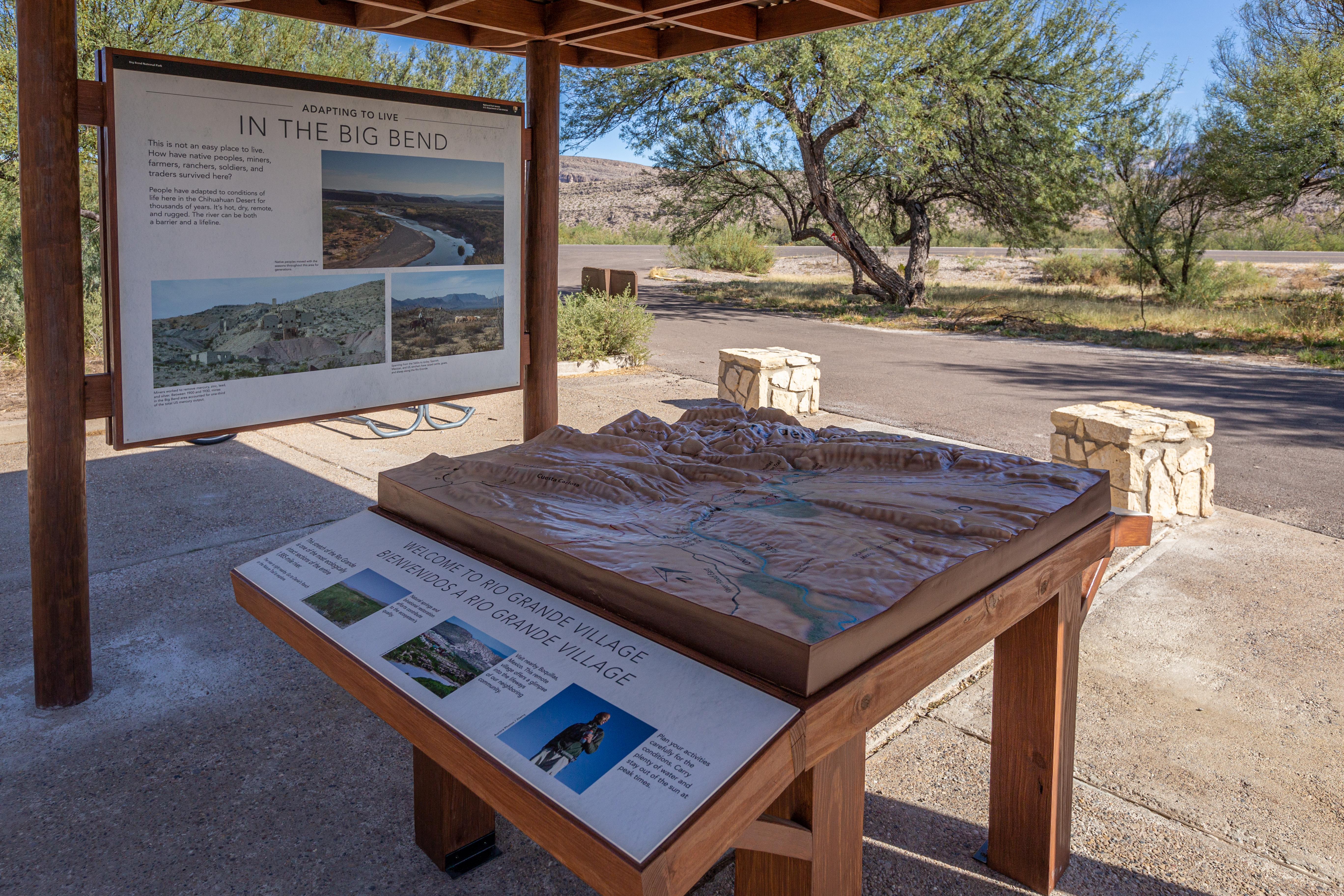 Outdoor exhibits at Rio Grande Village Visitor Center