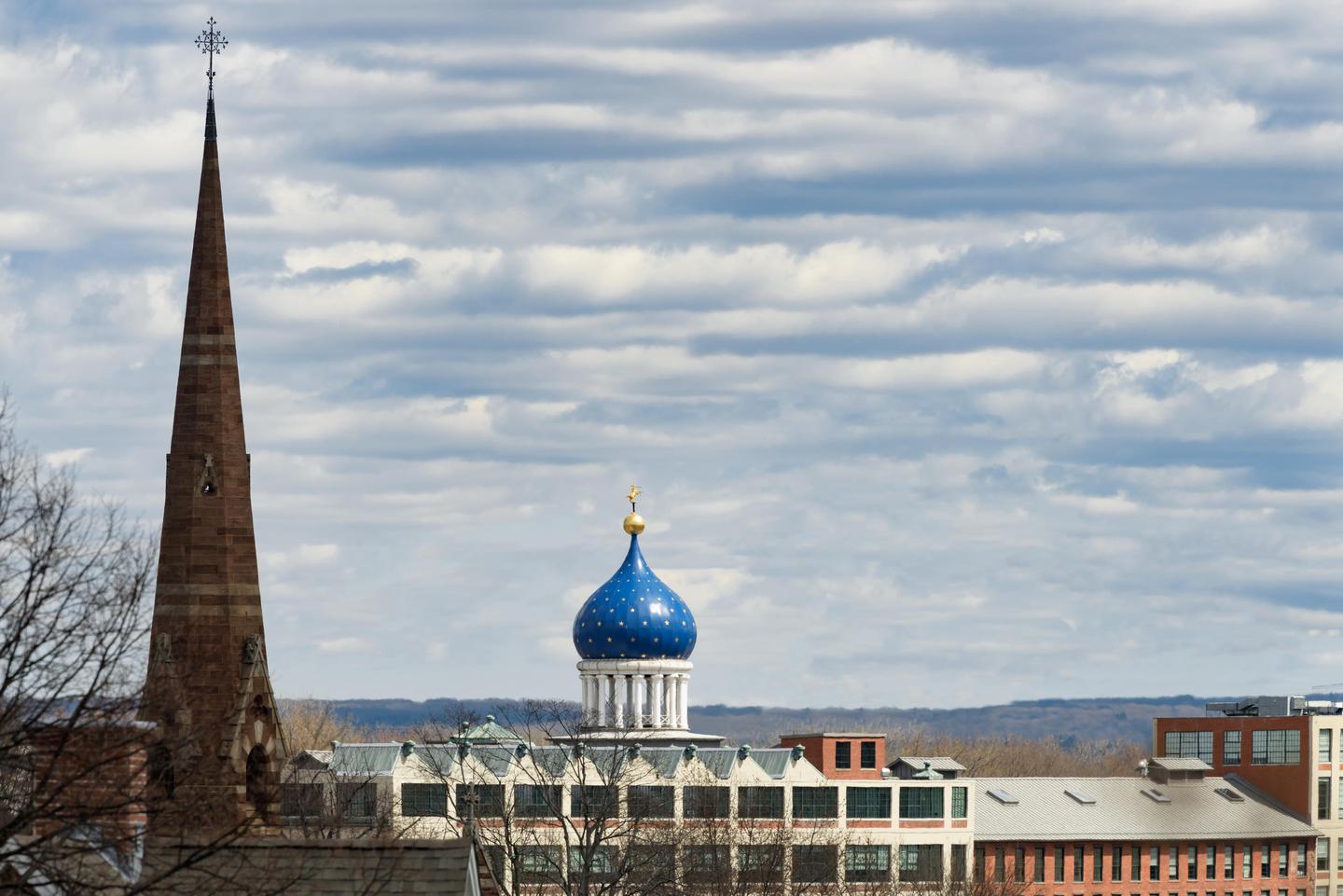 Coltsville Dome and the Church of the Good ShepherdThe Blue Onion Dome was rebuilt after the fire in February of 1864. Today it graces the skyline of Hartford, just as the the Church of the Good Shepherd does, reminding those who see if of the Colts and their legacy.