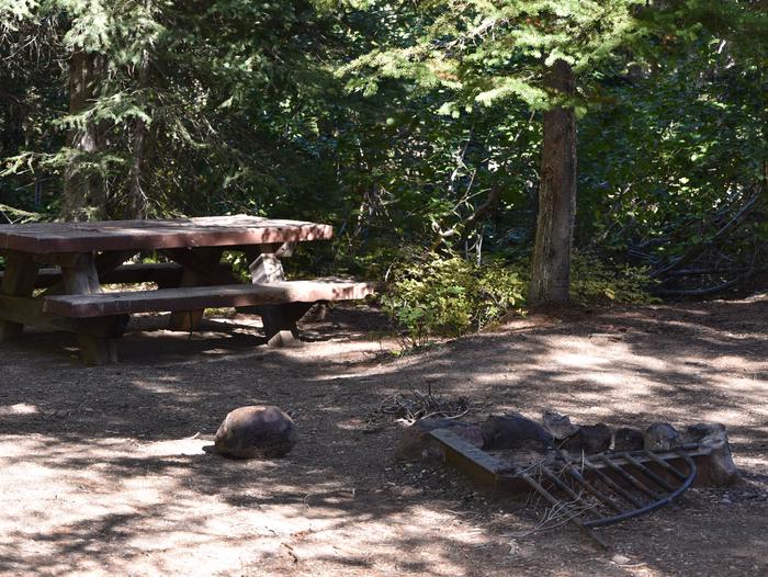 camp site picnic table and fire ringJubilee Lake Campground site #51