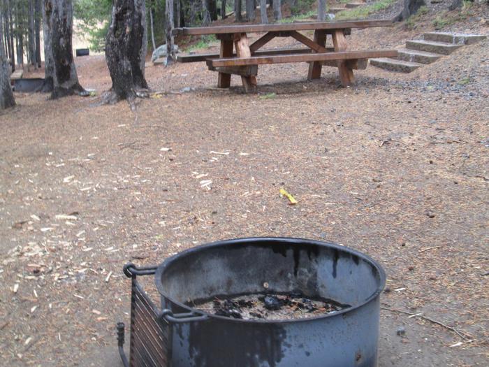 campsite fire ring and picnic tableOlive Lake Campground site #6