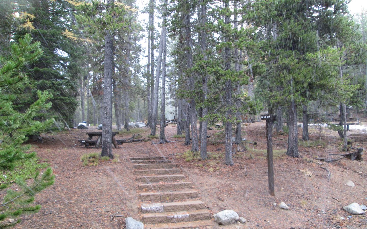 cement block stairs leading to day use site with picnic tableOlive Lake Campground upper day-use site