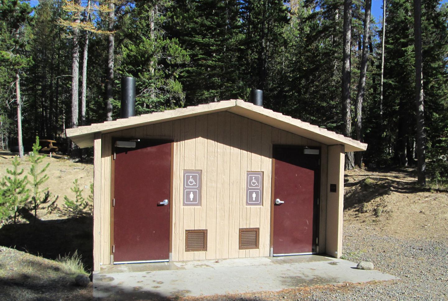 double vault toiletOlive Lake Campground dock vault toilets