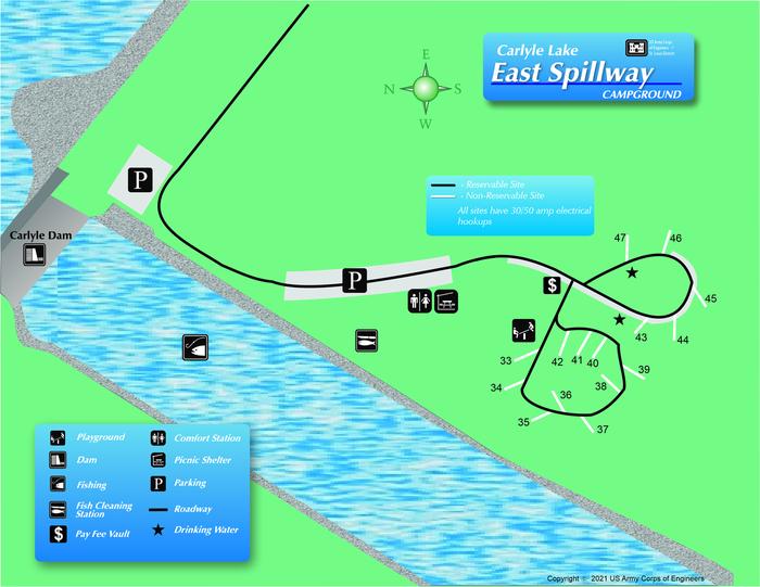 East Spillway Loop MapMap of East Spillway Loop layout. Sites 33 - 47 of McNair- East Spillway Campground.