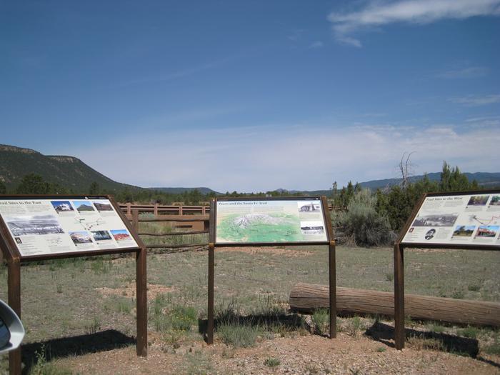 Looking toward the Glorieta PassLocated near Kozlowski's trading post and the entry to the Forked Lightning Ranch, these waysides point the visitor toward the Glorieta Pass.