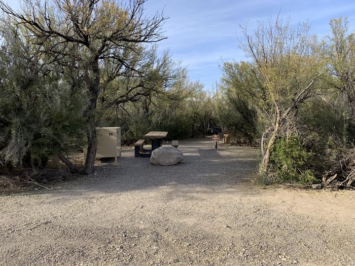 View of driveway and campsite area from the main road. The driveway is relatively short, but will offer enough parking for most vehicles. A bear box, picnic table, and metal grill are just beyond the driveway in the main site area.View of the driveway and campsite from the main road