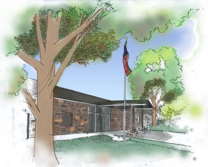Watercolor Painting of the Visitor CenterThe visitor center and museum building it the first stop to your Pipe Spring adventure.