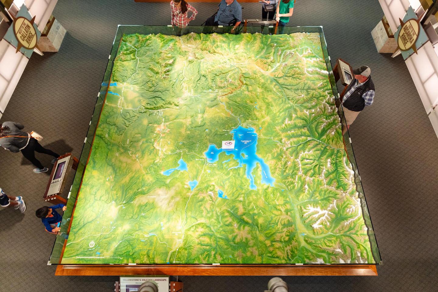 Canyon VEC Relief MapThe large relief map in Canyon Visitor Education Center gives visitors a way to comprehend the landforms of Yellowstone.