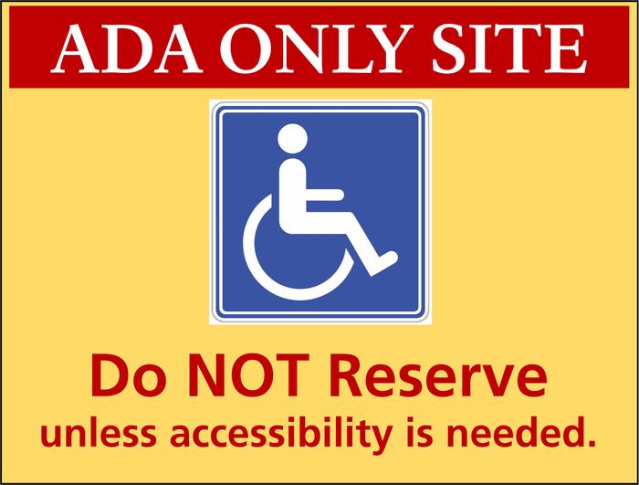 Campsite 37 is an ADA Campsite.This is an ADA only Campsite. Please do NOT reserve this campsite unless someone in your group requires ADA accessibility.