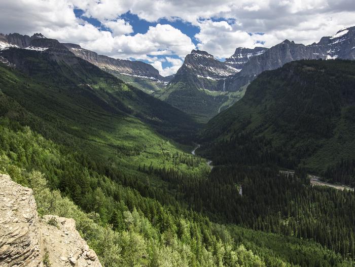 Glacier National Park’s dramatic mountains and valleys from the Loop View. 