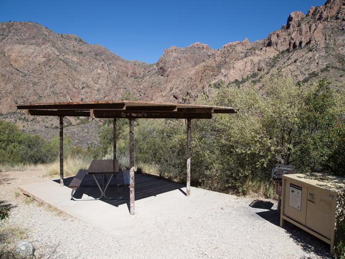 Site with a shade shelter and a viewShade shelter, picnic table, bear box, a grill, and a view!