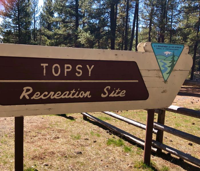 Topsy Recreation SIte Entrance SignView of the Topsy Recreation Site Entrance Sign