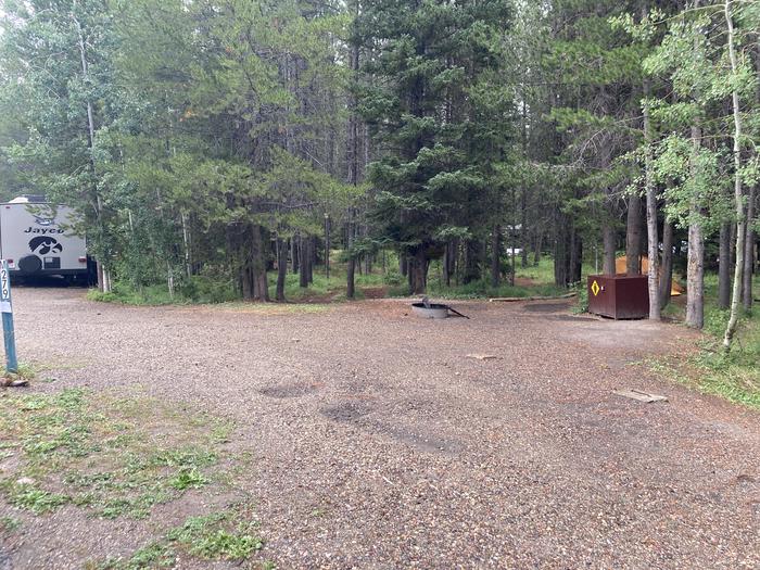 A photo of Site 279 of Loop M at Colter Bay Campground with Picnic Table, Fire Pit, Food Storage
