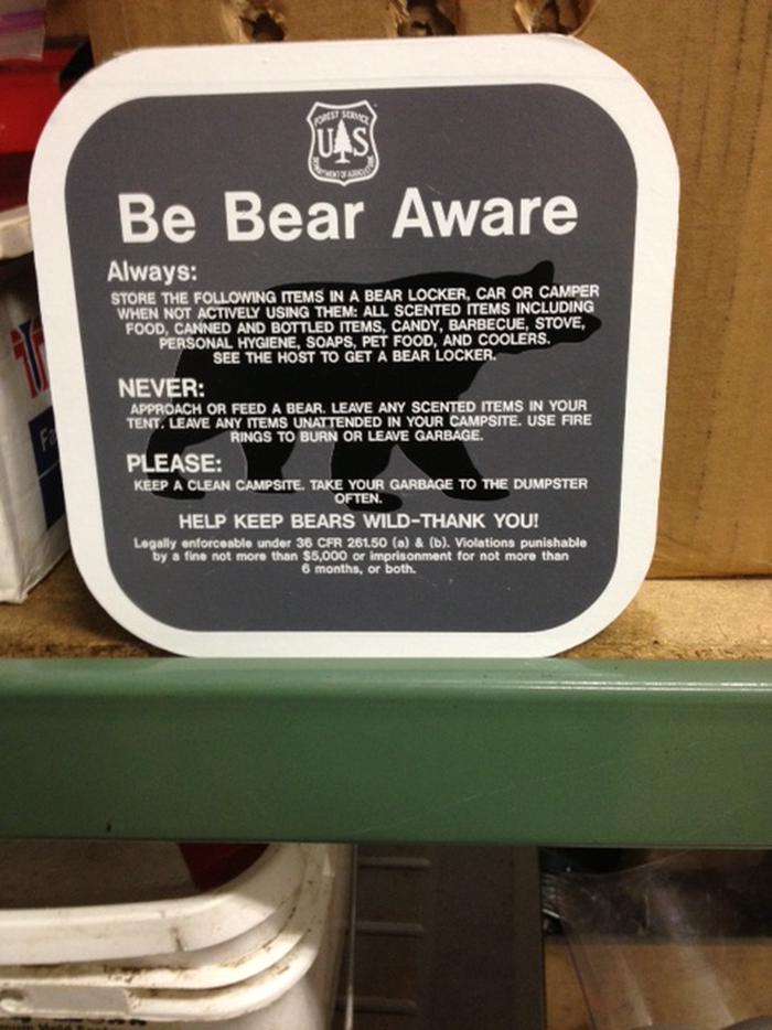 Bear Placard"Be Bear Aware" Placard