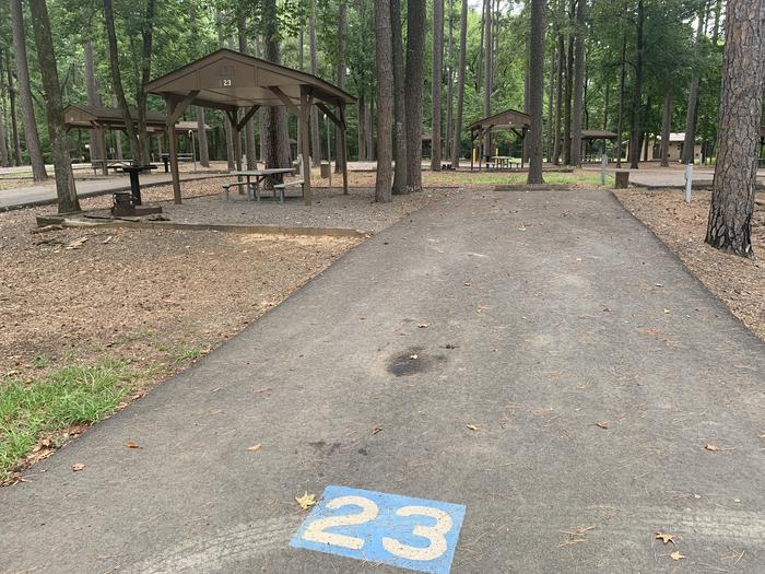 A photo of Site 23 of Loop CARTER COVE  at CARTER COVE with Picnic Table, Electricity Hookup, Fire Pit, Shade, Lantern Pole, Water Hookup