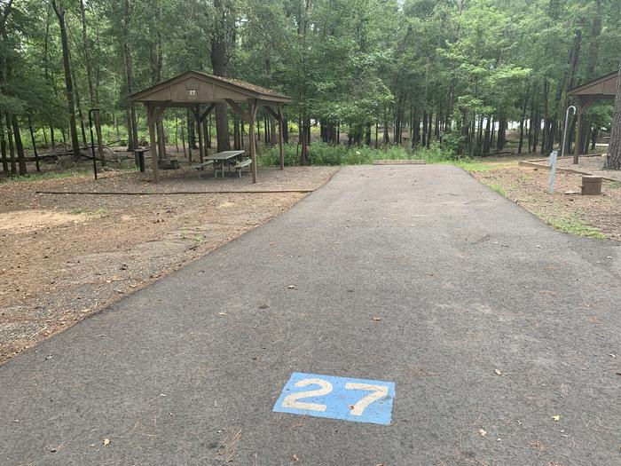 A photo of Site 27 of Loop CARTER COVE  at CARTER COVE with Picnic Table, Electricity Hookup, Fire Pit, Shade, Lantern Pole, Water Hookup