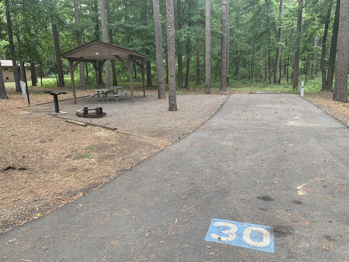 A photo of Site 30 of Loop CARTER COVE  at CARTER COVE with Picnic Table, Electricity Hookup, Fire Pit, Shade, Lantern Pole, Water Hookup