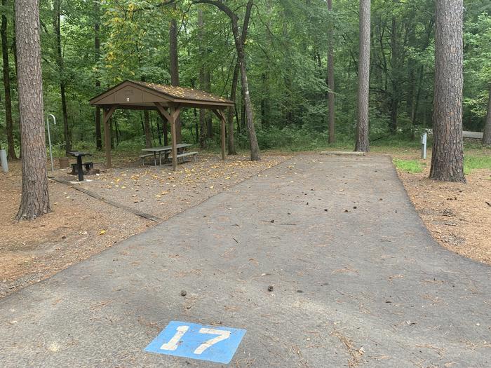 A photo of Site 17 of Loop CARTER COVE  at CARTER COVE with Picnic Table, Electricity Hookup, Fire Pit, Shade, Lantern Pole, Water Hookup