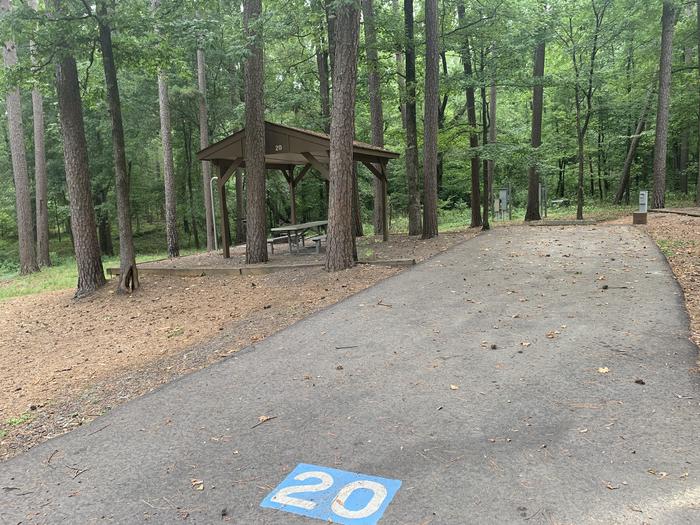 A photo of Site 20 of Loop CARTER COVE  at CARTER COVE with Picnic Table, Electricity Hookup, Fire Pit, Shade, Lantern Pole, Water Hookup