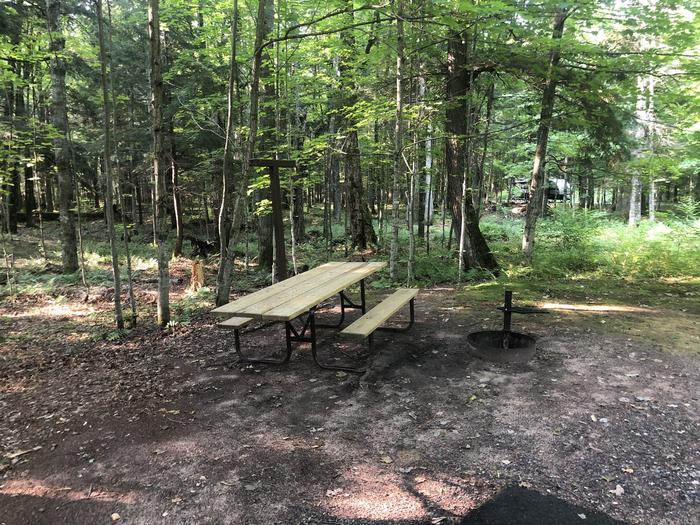 A photo of Site 007 of Loop 1 at Sylvania (Clark Lake) Campground with Picnic Table, Fire Pit, Shade, Lantern Pole