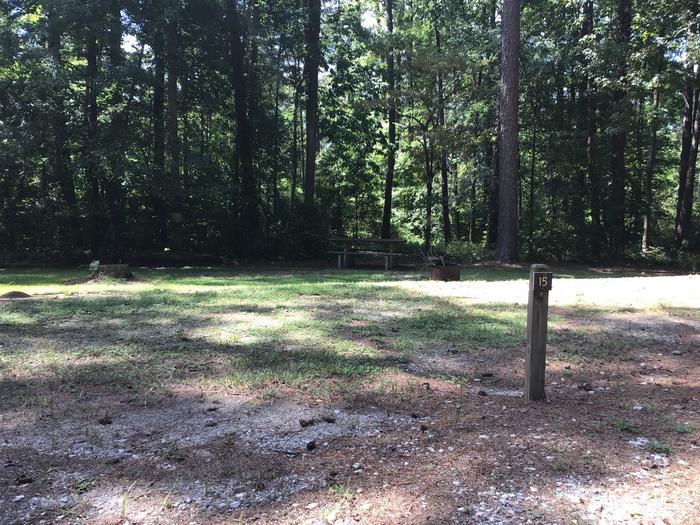 A photo of Site 15 of Loop Brickhouse at Brick House Campground (SC) with Picnic Table, Fire Pit, Shade, Lantern Pole