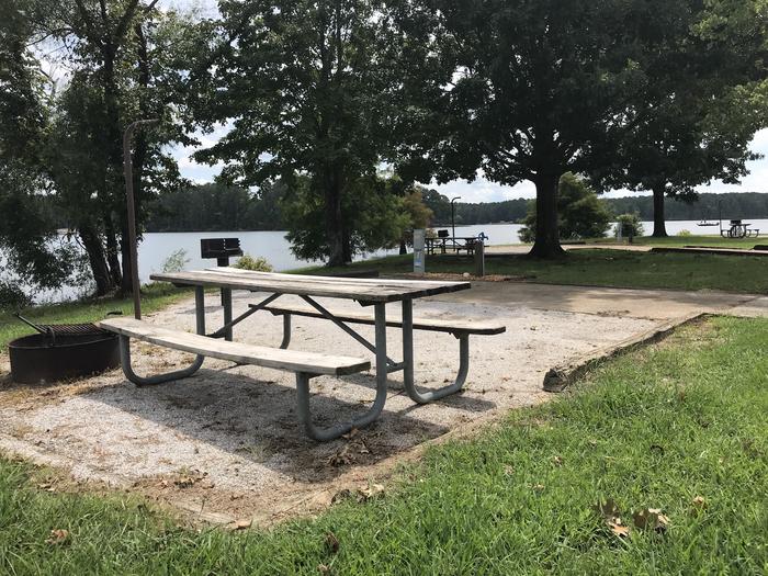 A photo of Site 100 of Loop LOOF at R SHAEFER HEARD with Picnic Table, Electricity Hookup, Fire Pit, Shade, Tent Pad, Waterfront, Lantern Pole, Water Hookup