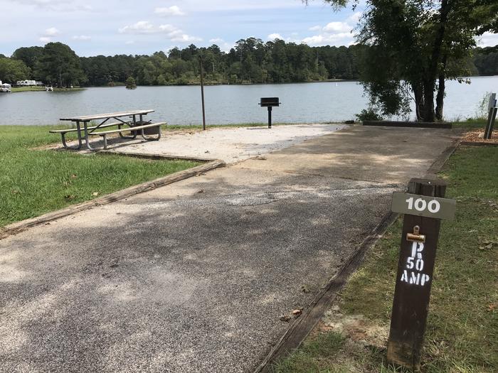 A photo of Site 100 of Loop LOOF at R SHAEFER HEARD with Picnic Table, Fire Pit, Shade, Tent Pad, Waterfront, Lantern Pole, Water Hookup
