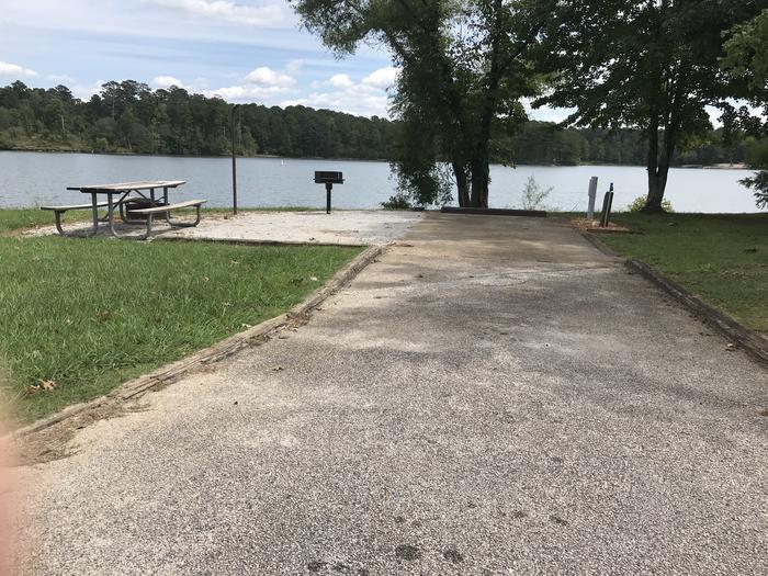 A photo of Site 100 of Loop LOOF at R SHAEFER HEARD with Picnic Table, Electricity Hookup, Fire Pit, Shade, Tent Pad, Waterfront, Lantern Pole