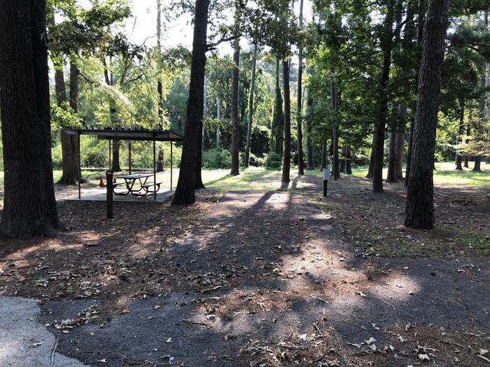 A photo of Site 056 of Loop B at MILL CREEK (TEXAS) with Picnic Table, Electricity Hookup, Fire Pit, Shade, Water Hookup