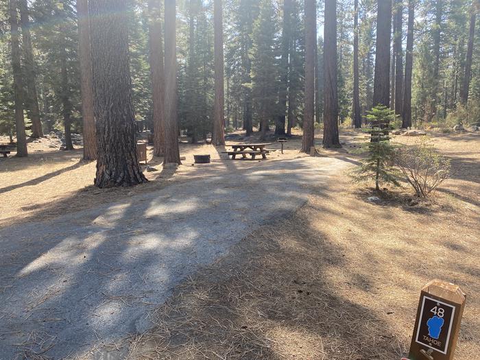 A photo of Site 048 of Loop AREA FALLEN LEAF CAMPGROUND at FALLEN LEAF CAMPGROUND with Picnic Table, Fire Pit, Food Storage