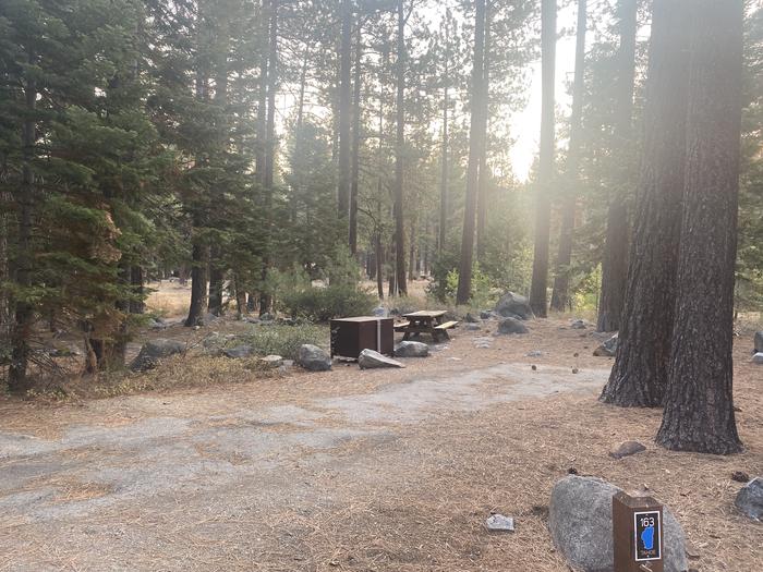 A photo of Site 163 of Loop AREA FALLEN LEAF CAMPGROUND at FALLEN LEAF CAMPGROUND with Picnic Table, Fire Pit, Food Storage