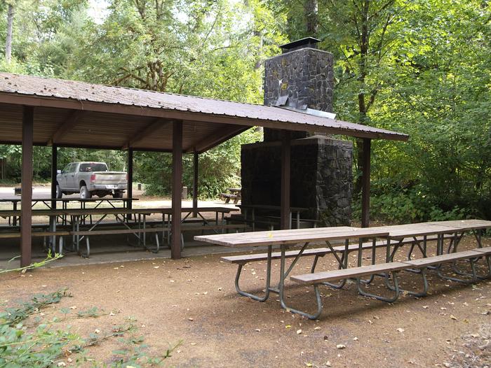 Shelter 2 is a day use shelter for rent at Clay Creek Campground