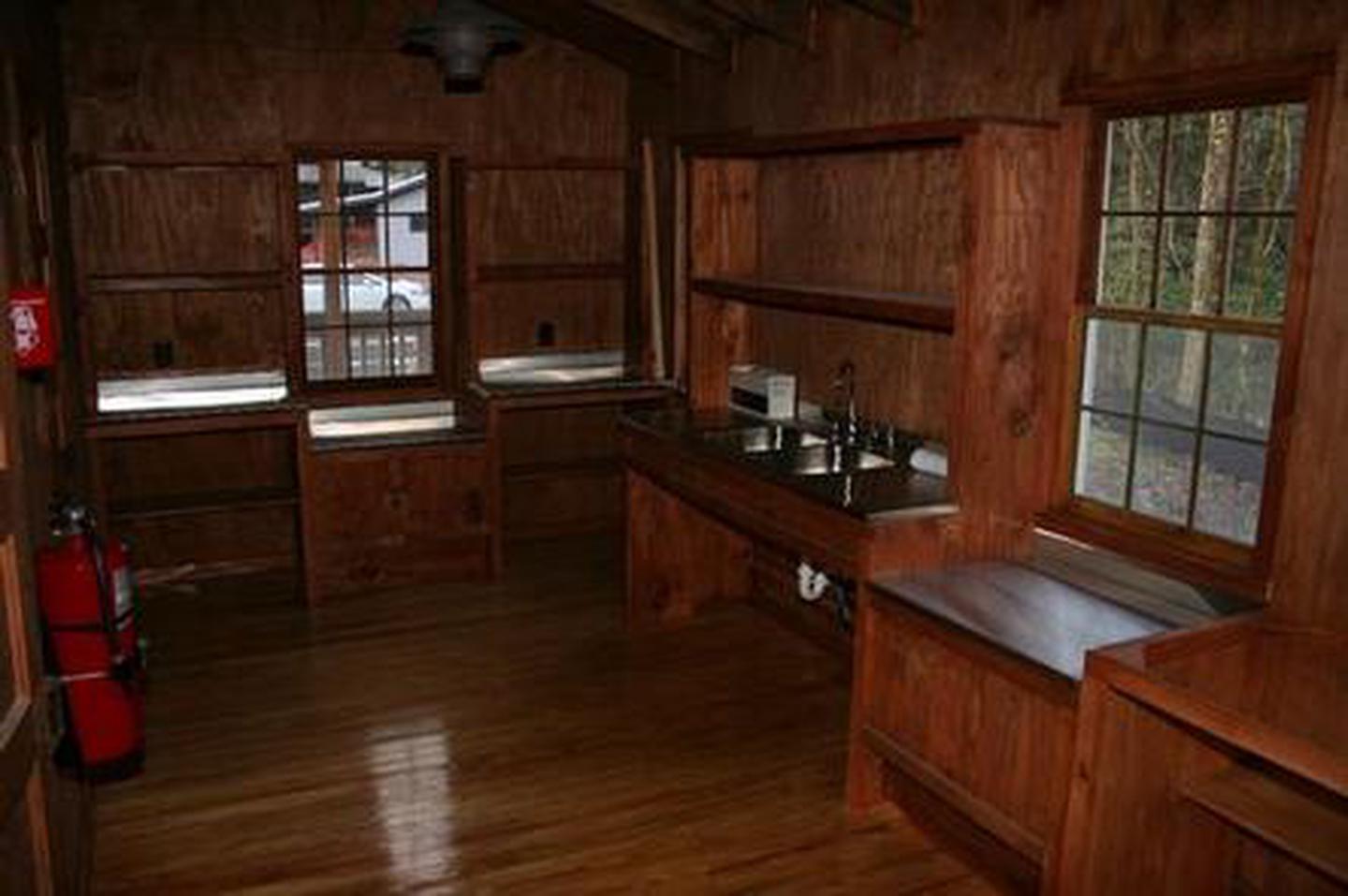 Appalachian Club House Kitchen showing sink and storage shelvesAppalachian Club House Kitchen Area