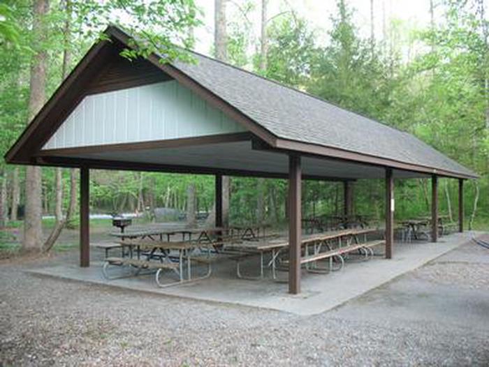 METCALF BOTTOMS PICNIC PAVILION View of pavilion showing picnic tables and grill