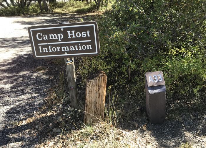 Camp Host sign present at Campsite A-033
