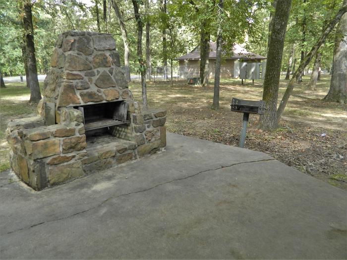 Merrisach Lake - B Loop Group Shelter - PatioEquipped with chimney, fire grill, and fire pit for cooking.