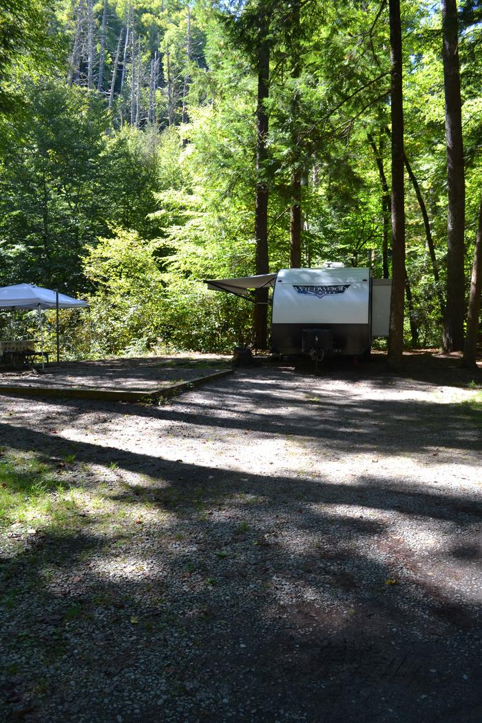 Cataloochee Campground Site 3Parking area related to picnic table and tent pad near creek