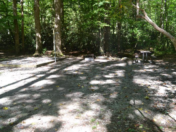 Cataloochee Campground Site 17Site 17 showing tent pad, picnic table and parking area