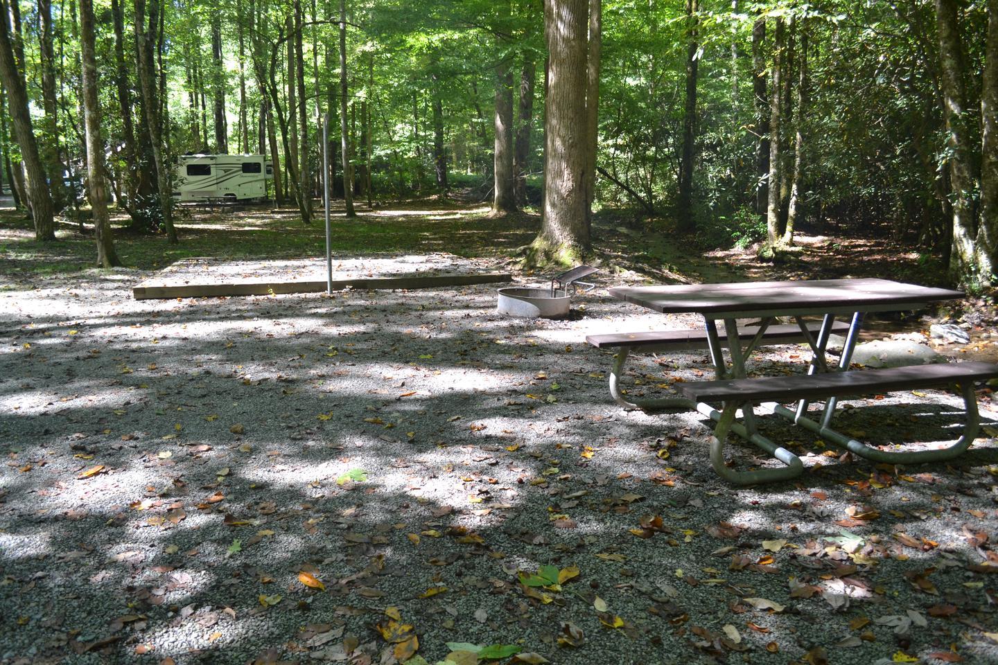 Site 17 Cataloochee CampgroundView from side of campsite showing site layout with picnic table and tent pad