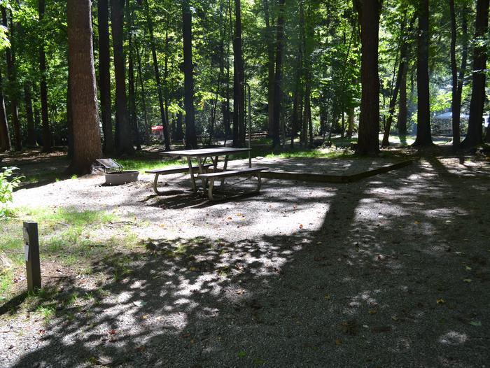 Cataloochee Campground site 21Site 21 layout of picnic table, fire ring and tent pad