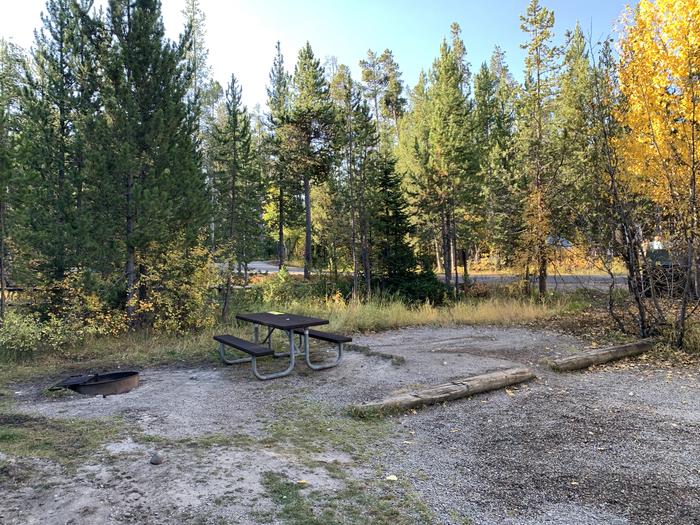 A photo of Site 2 of Loop 1 at Signal Mountain Lodge Campground with Picnic Table, Electricity Hookup, Fire Pit, Shade, Food Storage, Tent Pad