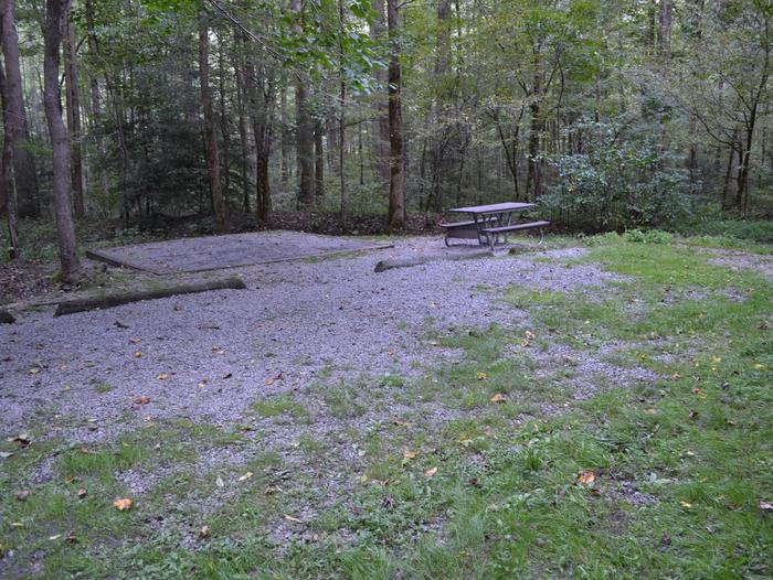 Big Creek Horse Camp Site 4Large gravel parking area with tent pad and picnic table location