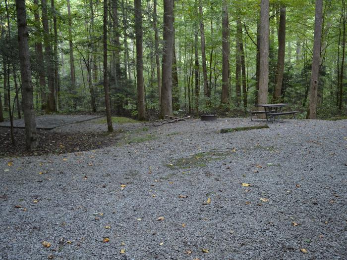 Big Creek Horse Camp Site 5Large gravel parking area for site 5 showing location of picnic table and tent pad
