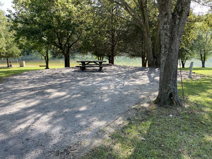 A photo of Site 091 of Loop LAKE at DEFEATED CREEK PARK with Picnic Table, Electricity Hookup, Fire Pit, Shade, Waterfront, Water Hookup